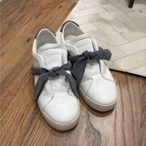 Alexandre Birman White Leather Sneakers with Gray Ribbon Tie